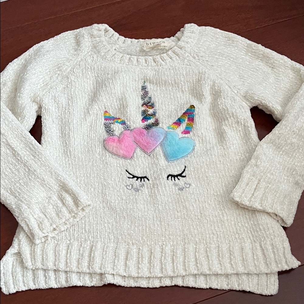 btween Cream Unicorn Sweater with Rainbow Accents